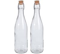 Lot de 2 bouteilles en verre avec bouchon en liège 500 ml pour eau, boissons, jus de fruits, bouteilles en verre transparent pour huile, vinaigre, condiments de cuisine, bière, brassage maison, soda