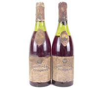 lot de 2 bouteilles moulin à vent hospices de romanèche (une sans année) rouge 1953 - beaujolais