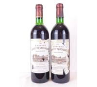 lot de 2 bouteilles saint-estèphe château laffitte-carcasset cru bourgeois (étiquettes abîmées) rouge 1985 - bordeaux