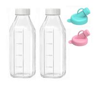 Lot de 2 Bouteilles Transparentes en Verre avec Bouchon avec Couvercles, Réutilisables, 1 Litre, Bouteilles de Jus Pour Laiterie, Jus de Fruits Pour Petit DéJeuner, Pique-Nique, Mariage (2 Pack)
