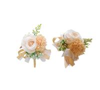 Lot de 2 boutonnières artificielles de 7,6 cm avec Roses et œillets en Soie Faites à la Main, Boutonnière de Mariage pour Hommes, Rose de Boutonnière,pour La Fête Mariage Bal (Champagne)