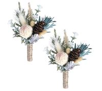 Lot de 2 boutonnières bohème à fleurs séchées pour homme - Style rustique - Pour mariage, cérémonie, anniversaire, dîner, fête