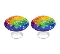 Lot de 2 boutons d'armoire ronds colorés en forme de cœur arc-en-ciel avec motif imprimé, quincaillerie d'armoire de cuisine, poignées de tiroir de cuisine, boutons de porte de placard à trou unique