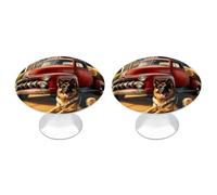 Lot de 2 boutons d'armoire ronds en acier inoxydable avec motif bergers allemands et camions vintage pour cuisine, commode, vanité, poignées de porte décoratives rustiques pour chambre à coucher