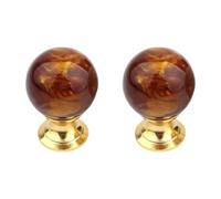 Lot de 2 boutons d'armoire ronds en résine de 25 mm, base dorée, effet marbre ambré pour placard de cuisine, armoire, meubles de salle de bain, commode