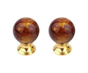 Lot de 2 boutons d'armoire ronds en résine de 25 mm, base dorée, effet marbre ambré pour placard de cuisine, armoire, meubles de salle de bain, commode