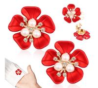 Lot de 2 boutons de manchette en forme de fleur rouge avec fausses perles, amovibles, adaptés pour les chemisiers pour femme, l'artisanat, les décorations et les cadeaux (Gules, 5 pétales)