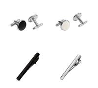 Lot de 2 boutons de manchette ronds pour homme - Avec pince à cravate - Quatre couleurs, taille unique, Métal, Pas de gemme