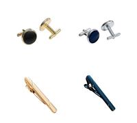 Lot de 2 boutons de manchette ronds pour homme - Avec pince à cravate - Quatre couleurs, taille unique, Métal, Pas de gemme