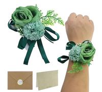 Lot de 2 boutons de poignet en forme de rose pour bal de fin d'année, corsage de poignet, fleur en soie pour mariée, pour homme, décoration de gâteau, décoration d'album de fête de mariage (vert