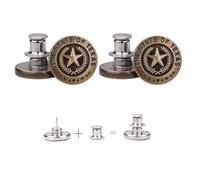 Lot de 2 boutons de rechange sans couture de 17 mm - Ajustement instantané - Épingles réutilisables sans outils pour jeans, vestes et pantalons, bronze (État du Texas avec étoile)