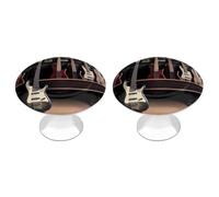 Lot de 2 boutons de tiroir en acier inoxydable pour guitare, basse, instruments de musique - 2,8 cm - Poignées d'armoire de cuisine rondes élégantes pour cuisine, placard, meubles