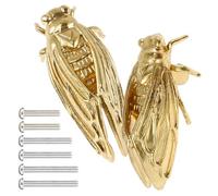 Lot de 2 boutons de tiroir en forme de cigale dorée avec vis - En laiton - Créatifs - Anti-rouille - Poignées solides pour armoires de cuisine - Boutons pour tiroirs, armoires, armoires