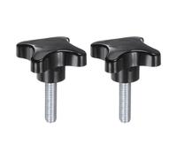 Lot de 2 boutons en forme d'étoile M10 x 35 mm, filetage mâle en plastique, 4 étoiles, vis de serrage à la main, poignée filetée de rechange, noir