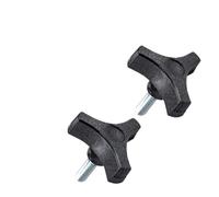 Lot de 2 boutons en plastique noir à trois griffes Filetage 5/16-18, boulon de poignée de 5,1 cm de diamètre pour serrage robuste, thermoplastique noir mat avec insert en acier galvanisé