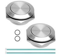 Lot de 2 boutons poussoirs ultra plats en acier inoxydable, étanches IP67, diamètre d'encastrement 19 mm, pour extérieur et intérieur, longue durée de vie des machines, interrupteur tactile 12 V