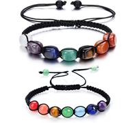lot de 2 bracelets 7 chakras, unie, yoga, bracelet chance, longueur réglable, J0552