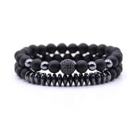 Lot de 2 bracelets Agate noire et Hématite 8mm