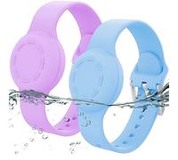 Lot de 2 bracelets Airtag étanches pour enfants, bracelet en silicone compatible avec Apple Air Tag, GPS Tracker anti-perte et réglable Airtag pour tout-petits (bleu et violet)