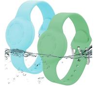 Lot de 2 bracelets Airtag étanches pour enfants, bracelet en silicone compatible avec Apple Air Tag, GPS Tracker anti-perte et sangle Airtag réglable pour tout-petits (vert menthe et vert)