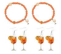 Lot de 2 bracelets Aperol et 2 paires de boucles d'oreilles Aperol - Accessoires de décoration pour anniversaire et fête - Aperol orange - Cadeau exquis pour petite amie, collègue, famille