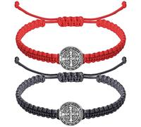 Lot de 2 bracelets catholiques avec médaille de Saint Benoît - Cadeaux religieux pour homme et femme - Cadeau d'anniversaire et de vacances, 16.5 Cm, Aluminium, Agate