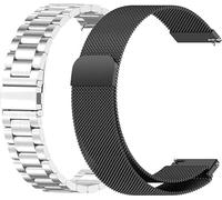 Lot de 2 bracelets compatibles avec Garmin Bounce 2 de 22 mm - Maille tissée - Bracelet de rechange en acier inoxydable - Pour affaires, Eine Grösse, Acier inoxydable, 0
