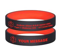 Lot de 2 bracelets d'alerte médicale personnalisés - En silicone élastique - Avec nom et numéro de téléphone - Allergie - Épilepsie - Diabète - Pour homme et femme, 19cm, Silicone, No Gemstone