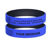 Lot de 2 bracelets d'alerte médicale personnalisés - En silicone élastique - Avec nom et numéro de téléphone - Allergie - Épilepsie - Diabète - Pour homme et femme, 21cm, Silicone, No Gemstone
