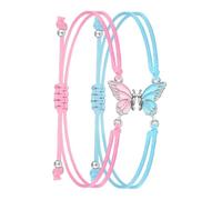 Lot de 2 bracelets d'amitié assortis en corde tressée avec papillon - Accessoires tendance pour couples et filles, taille unique, Comme décrit