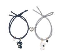 Lot de 2 bracelets d'amitié en forme de cœur pour homme et femme - Bracelet d'amitié réglable tissé à la main - Cadeau de Saint-Valentin, Zinc, Pas de gemme