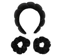 Lot de 2 bracelets de lavage du visage en polyester doux pour laver le visage, application de masque, soins du visage, exercice, noir