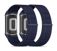 Lot de 2 bracelets de montre en nylon compatibles avec Fitbit Charge 5/Fitbit Charge 6 pour homme et femme - Velcro - Bracelet de rechange souple - Accessoire pour traqueur d'activité Charge 6/5 (14 à
