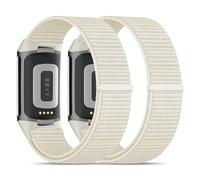 Lot de 2 bracelets de montre en nylon compatibles avec Fitbit Charge 5/Fitbit Charge 6 pour homme et femme - Velcro - Bracelet de rechange souple - Accessoire pour traqueur d'activité Charge 6/5 (14 à