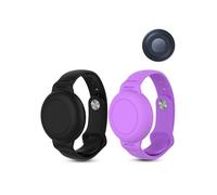 Lot de 2 bracelets de montre en silicone pour daunke Moto Tag - Anti-perte - Couverture complète - Anti-rayures - Résistant aux chocs - Étanche - Noir et violet