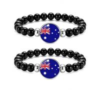 Lot de 2 bracelets de perles avec drapeau de l'Australie - Bracelets élastiques faits à la main pour les fans de football et de basket-ball, souvenir de voyage et accessoires de sport patriotiques