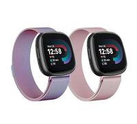 Lot de 2 bracelets de rechange en métal compatibles avec Fitbit Versa 4/Sense 2/Versa 3/Sense pour homme et femme - Bracelet de rechange en maille douce en acier inoxydable - Bracelet de rechange pour