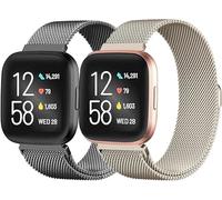 Lot de 2 bracelets de rechange en métal compatibles avec Fitbit Versa 4/Sense 2/Versa 3/Sense pour homme et femme - Bracelet de rechange en maille douce en acier inoxydable - Bracelet de rechange pour