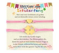 Lot de 2 bracelets de rentrée scolaire - Cadeaux de rentrée scolaire - Bracelets porte-bonheur trèfle à quatre feuilles - Pour maman et enfant - Premier jour d'école - Cadeau de rentrée des classes