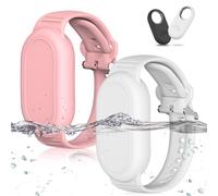 Lot de 2 bracelets de traceur GPS pour Samsung, en silicone souple, étanche, bracelet réglable compatible avec Samsung Galaxy SmartTag2 (2023) - Blanc + rose
