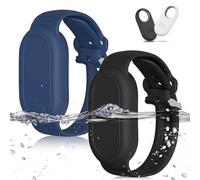 Lot de 2 bracelets de traceur GPS pour Samsung, en silicone souple, étanche, bracelet réglable compatible avec Samsung Galaxy SmartTag2 (2023) - Noir + bleu