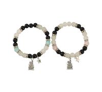 Lot de 2 bracelets élastiques élégants pour couples - Longueur réglable - Perles en verre coloré - Accessoires de relation, taille unique, Comme décrit