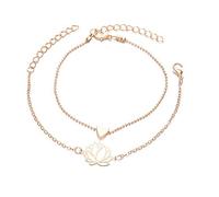 Lot de 2 bracelets élégants en alliage avec fleur de lotus et cœur