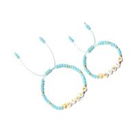 Lot de 2 bracelets empilables en perles avec cœurs et fleurs - Pêche/bleu - Pour un look élégant et élégant, One Size, Comme décrit