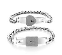 Lot de 2 bracelets en acier inoxydable argenté avec serrure en forme de cœur avec serrure pour clé - Ensemble de bijoux pour couple - Cadeau magnétique, Men's: 20cm, Women's: 18.5cm, Acier inoxydable