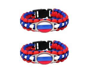 Lot de 2 bracelets en corde tressée faits à la main avec drapeau russe multicouches - Pour événements sportifs - Accessoires pour la fête nationale des patriotes
