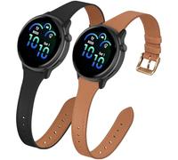 Lot de 2 bracelets en cuir fin de 20 mm compatibles avec Garmin Vivoactive 6/5/3/3 Music, bracelet en cuir fin pour Venu Sq 2/Forerunner 55/165/245/645 pour femme