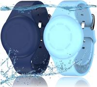 Lot de 2 Bracelets étanches pour Enfants compatibles avec Apple Air Tag Tracker avec Silicone Souple,Coque Anti-Perte pour Enfants,Bleu Nuit/Bleu Clair