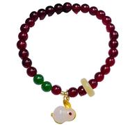 Lot de 2 bracelets Feng Shui avec pendentif lapin en agate et jade - Bracelet talisman en perles de cristal de 6 mm pour la chance et la méditation, One Size, Pierre, Pas de pierre précieuse