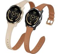 Lot de 2 bracelets fins en cuir de 18 mm compatibles avec Garmin Venu 3S/Venu 4 41 mm/Venu 2S, lot de 2 bracelets fins en cuir pour Vivoactive 4S/Vivomove 3S/Forerunner 255S/Forerunner 265S pour femme